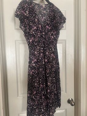 Terra & Sky Black Midi Dress with Pink Floral Print